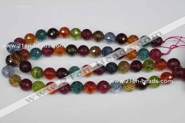 CKQ45 15.5 inches 14mm faceted round dyed crackle quartz beads