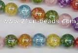 CKQ74 15.5 inches 12mm round AB-color dyed crackle quartz beads