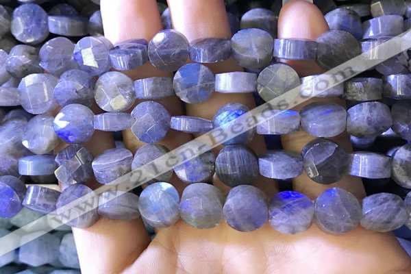 CLB1022 15.5 inches 10mm faceted coin labradorite gemstone beads