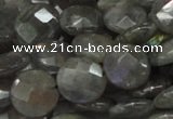 CLB14 16 inches 14mm faceted coin labradorite gemstone beads