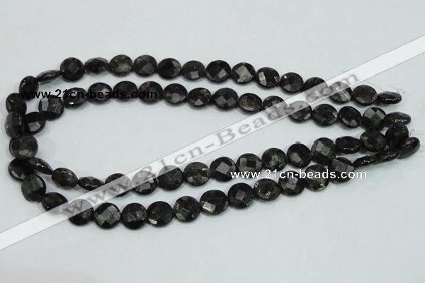 CLB305 15.5 inches 12mm faceted flat round black labradorite beads