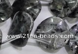 CLB326 Top-drilled 20mm wavy coin black labradorite beads