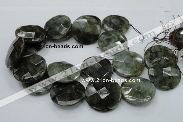 CLB40 15.5 inches 40mm faceted flat round labradorite gemstone beads