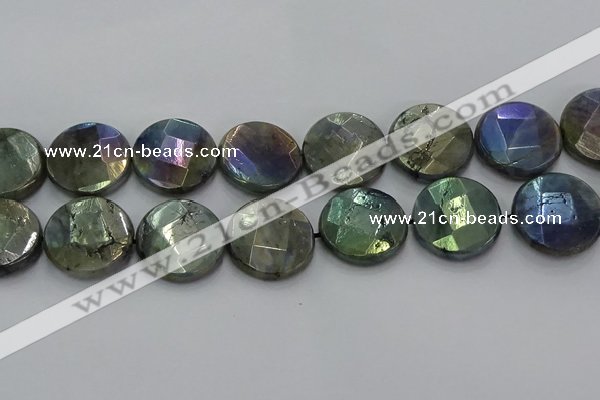 CLB682 15.5 inches 25mm faceted coin AB-color labradorite beads