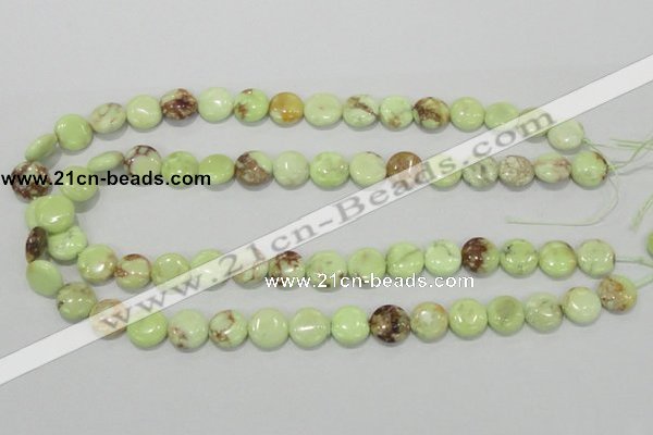 CLE49 15.5 inches 12mm flat round lemon turquoise beads wholesale