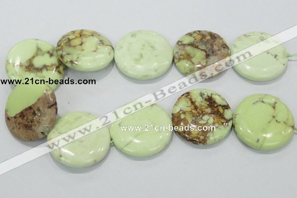 CLE51 15.5 inches 40mm flat round lemon turquoise  beads wholesale