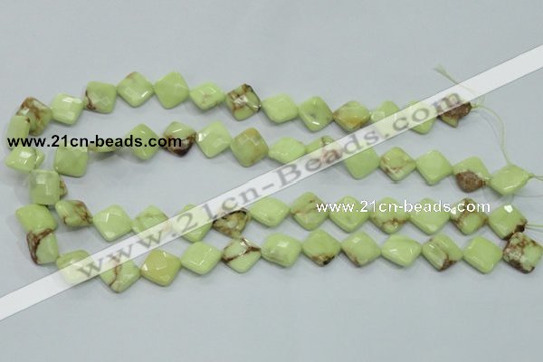 CLE68 15.5 inches 12*12mm faceted diamond lemon turquoise beads