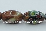 CLG546 16 inches 10*14mm rice goldstone & lampwork glass beads