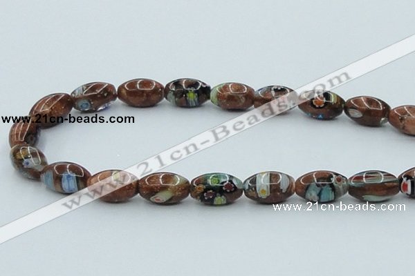 CLG546 16 inches 10*14mm rice goldstone & lampwork glass beads