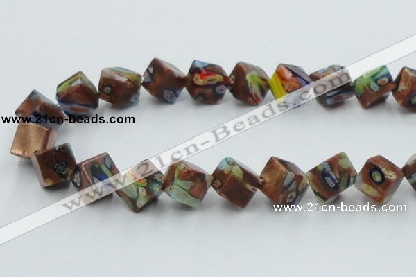 CLG548 16 inches 10*10mm cube goldstone & lampwork beads