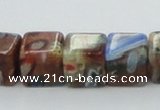 CLG549 16 inches 8*8mm cube goldstone & lampwork glass beads