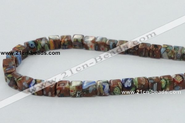 CLG549 16 inches 8*8mm cube goldstone & lampwork glass beads