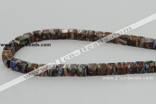 CLG550 16 inches 8*8mm cube goldstone & lampwork glass beads