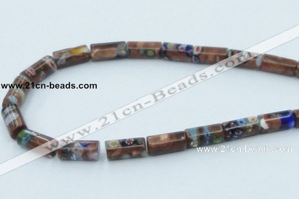 CLG551 16 inches 8*16mm faceted cylinder goldstone & lampwork beads