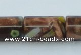 CLG552 16 inches 10*15mm faceted cylinder goldstone & lampwork beads