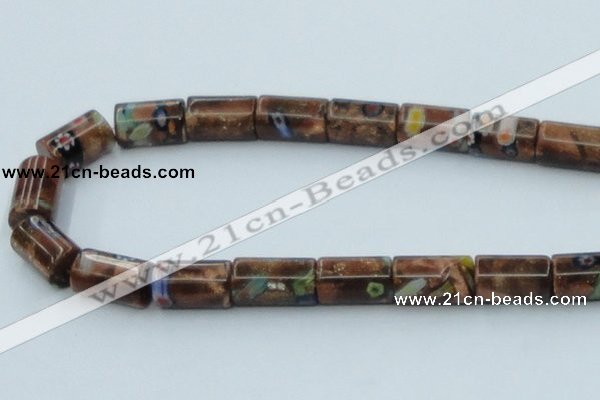 CLG552 16 inches 10*15mm faceted cylinder goldstone & lampwork beads