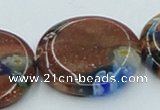 CLG555 16 inches 20mm flat round goldstone & lampwork glass beads