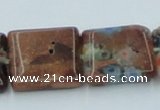 CLG556 16 inches 14*14mm square goldstone & lampwork glass beads