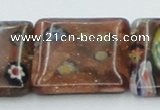 CLG557 16 inches 20*20mm square goldstone & lampwork glass beads