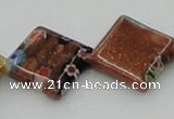 CLG560 16 inches 15*15mm diamond goldstone & lampwork glass beads