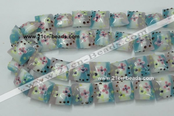 CLG809 15.5 inches 20*20mm square lampwork glass beads wholesale