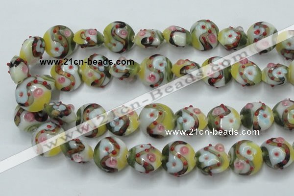 CLG814 15.5 inches 18mm flat round lampwork glass beads wholesale