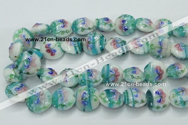 CLG819 15.5 inches 20mm flat round lampwork glass beads wholesale