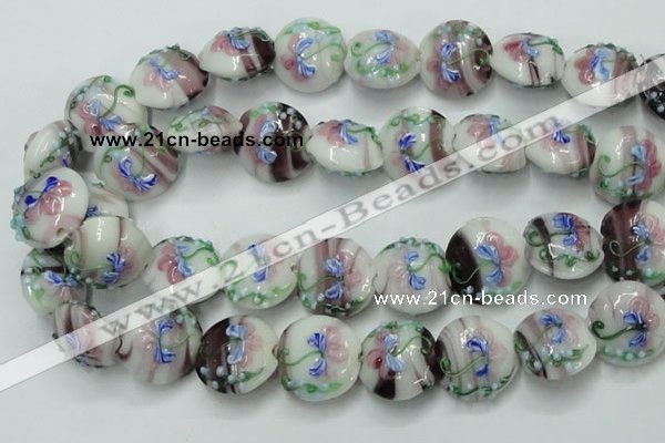 CLG820 15.5 inches 20mm flat round lampwork glass beads wholesale