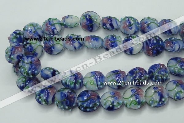 CLG822 15.5 inches 20mm flat round lampwork glass beads wholesale