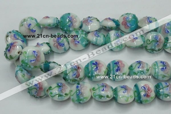 CLG824 15.5 inches 20mm flat round lampwork glass beads wholesale