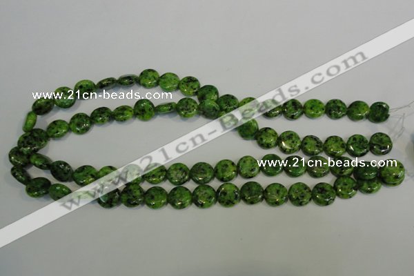 CLJ312 15.5 inches 12mm flat round dyed sesame jasper beads wholesale