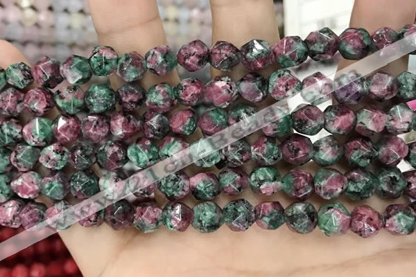 CLJ627 15 inches 8mm faceted nuggets sesame jasper beads