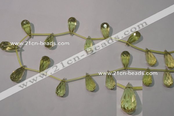 CLQ252 Top-drilled 10*20mm faceted teardrop natural lemon quartz beads