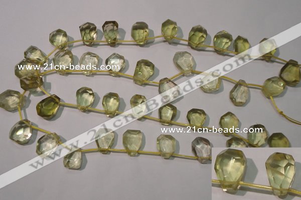 CLQ254 Top-drilled 12*16mm – 13*18mm faceted freeform lemon quartz beads