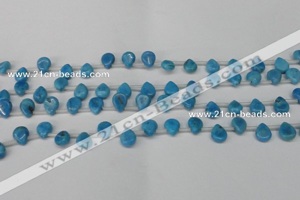 CLR448 Top drilled 8*10mm flat teardrop dyed larimar gemstone beads