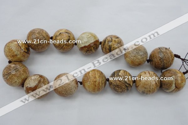 CLS10 15.5 inches 30mm faceted round large picture jasper beads