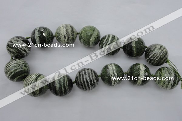 CLS11 15.5 inches 30mm faceted round large green silver line jasper beads