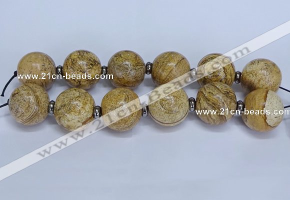 CLS253 7.5 inches 30mm round large picture jasper beads