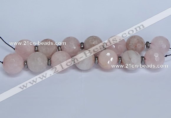 CLS300 7.5 inches 25mm faceted round large pink quartz beads