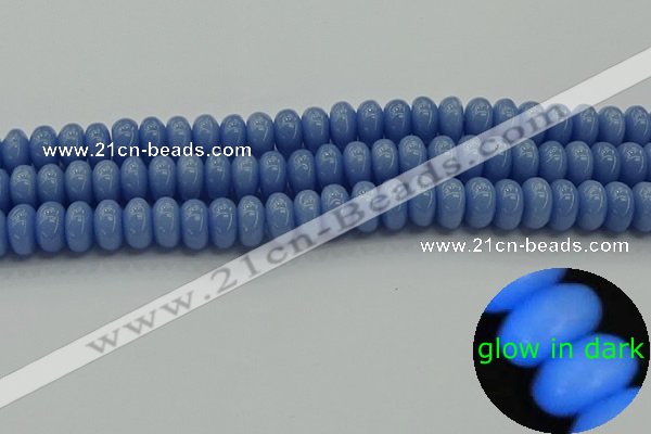 CLU122 15.5 inches 6*10mm rondelle blue luminous stone beads