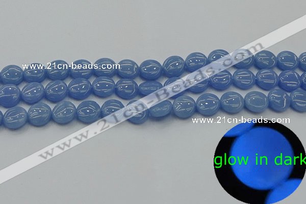 CLU131 15.5 inches 10mm flat round blue luminous stone beads