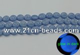 CLU132 15.5 inches 12mm flat round blue luminous stone beads