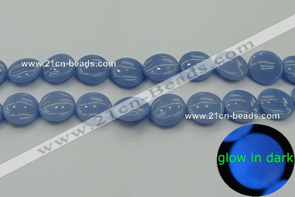 CLU135 15.5 inches 18mm flat round blue luminous stone beads