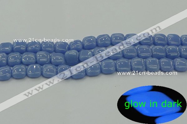 CLU151 15.5 inches 10*10mm square blue luminous stone beads