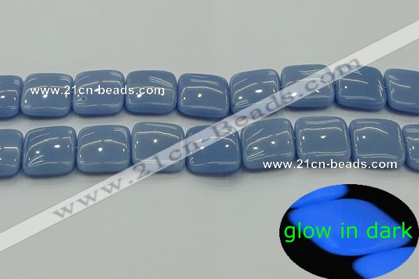 CLU156 15.5 inches 20*20mm square blue luminous stone beads