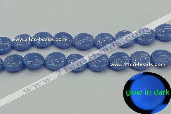 CLU175 15.5 inches 18mm flat round blue luminous stone beads