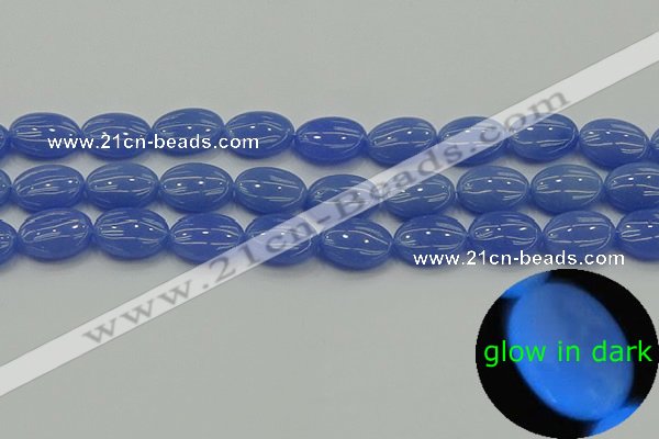 CLU182 15.5 inches 12*16mm oval blue luminous stone beads