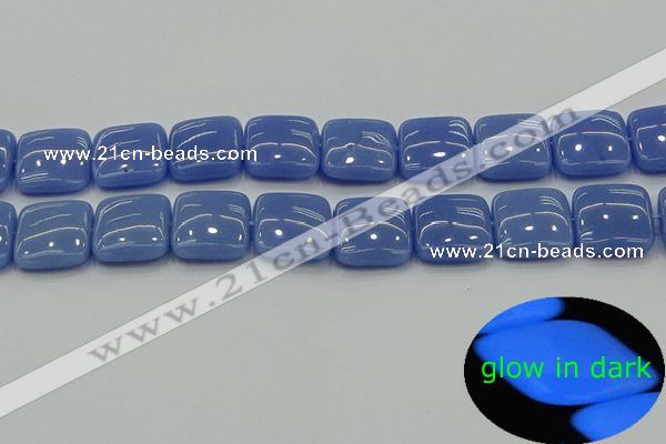 CLU195 15.5 inches 18*18mm square blue luminous stone beads