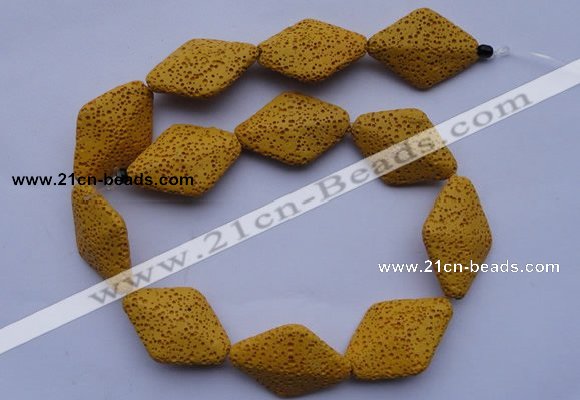 CLV20 15 inches 22*32mm rhombus yellow natural lava beads wholesale