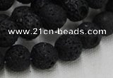 CLV215 15.5 inches 14mm round black natural lava beads wholesale